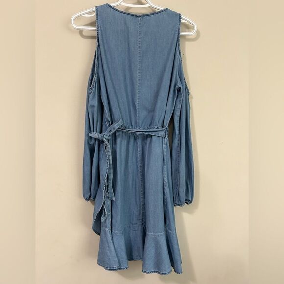 Express Denim Wrap Long Sleeves Dress - Picture 8 of 9